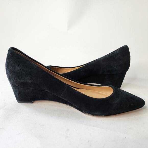 Talbots Black Suede Wedge Pumps Size 7.5M Slip-on Point Toe Heels - Picture 7 of 10